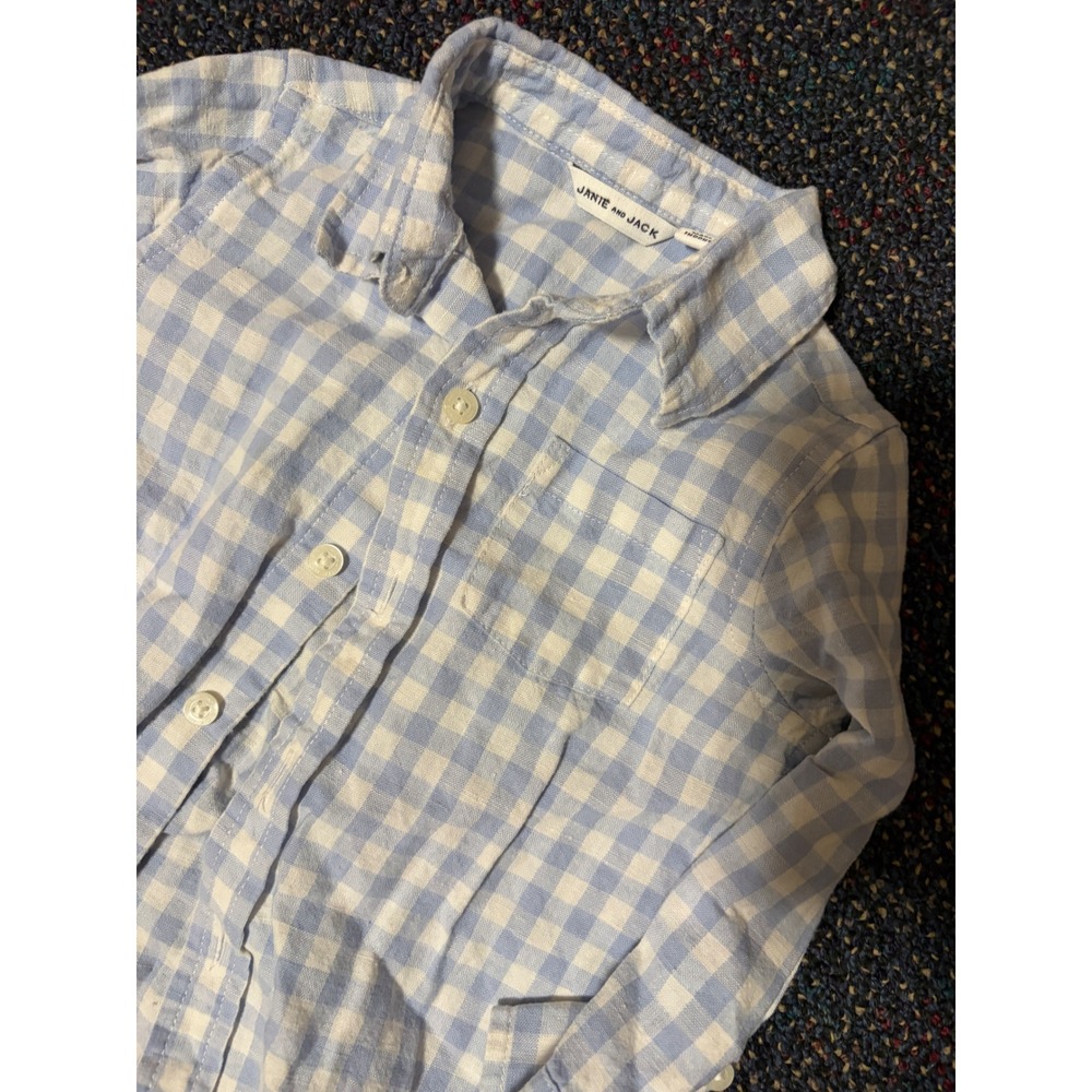 Janie and Jack Boys Light Blue Gingham Linen Blend Button Down Shirt 12-18M